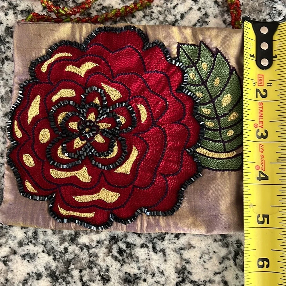 Pierre Urbach beaded rose bag on silk!  Braided Beaded strap!  So cute! - Picture 2 of 10